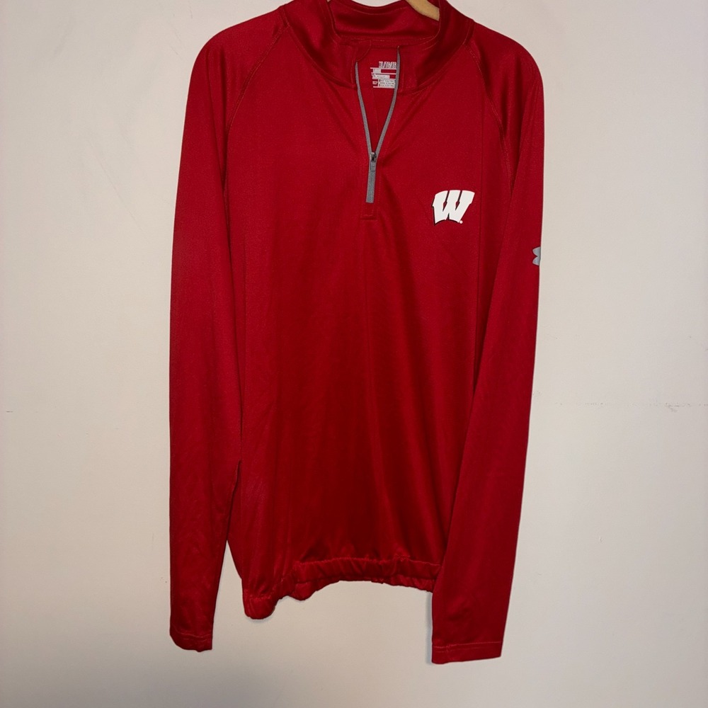 Under Armour Wisconsin Badgers Quarter Zip Pullover Mens XL Red HeatGear